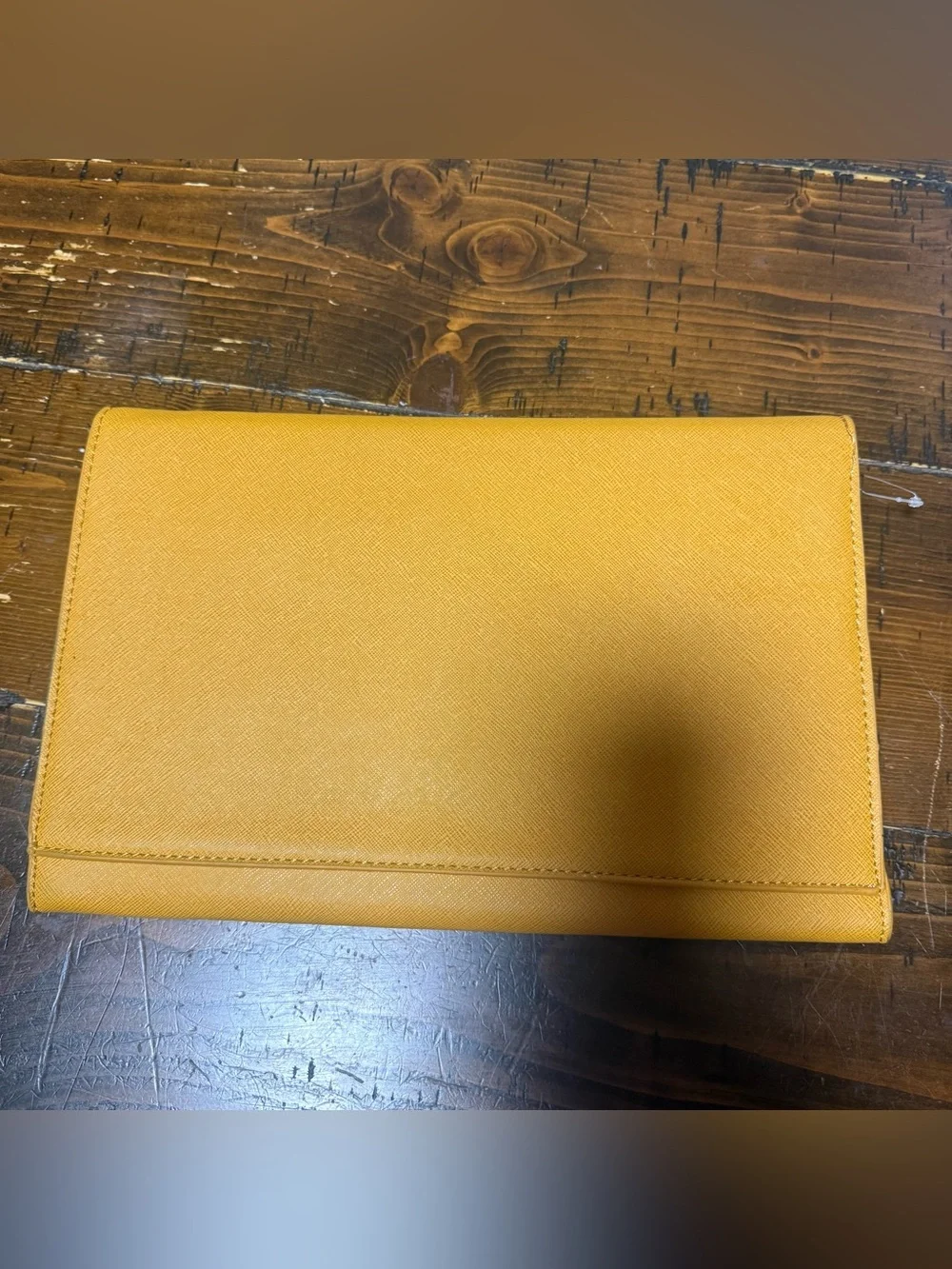 Stunning Saffron Yellow Faux Leather Clutch Bag with Gold Shoulder Chain Strap
